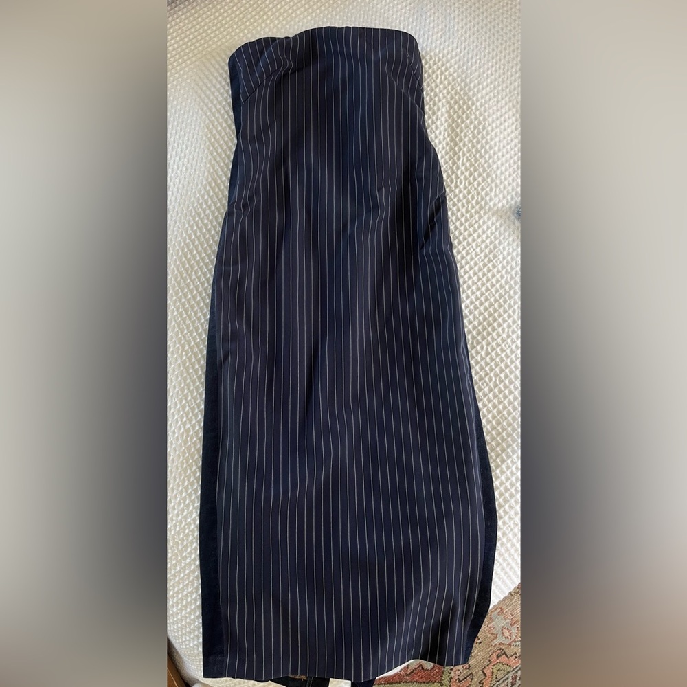 NWT Express Navy Blue Pinstripe Strapless Dress - size L